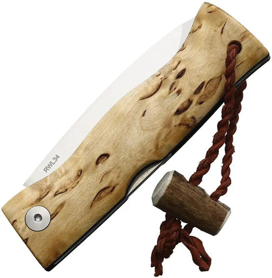 Karesuando Kniven Paltsa Lockback RWL34 4060-02 - Satin Blade With Curly Birch Handle And Lanyard Hole by Karesuando Kniven