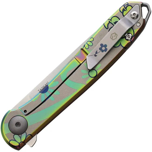 KARBON Tidbit Framelock Floral - PVD Coated N690 Blade, Floral Handle Artwork, 4 Inch Closed by KARBON