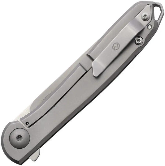 Karbon Tidbit Framelock Ti S35VN - Satin Blade, Bead Blast Titanium Handle, Lanyard Hole, Pocket Clip by KARBON