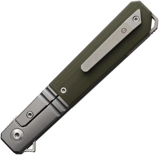 KARBON Flatline Framelock OD Green G10 Inlay Satin 154CM Blade Extended Tang Pocket Clip by KARBON