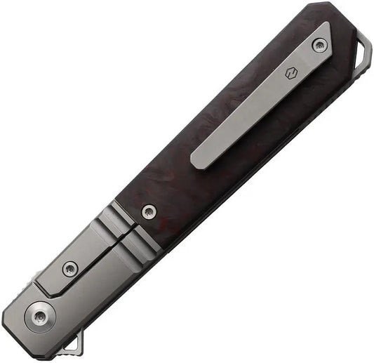 KARBON Flatline Framelock CF - 154CM Blade, Gray Titanium Handle With Red Black Carbon Fiber Inlay, Ken Onion Design by KARBON