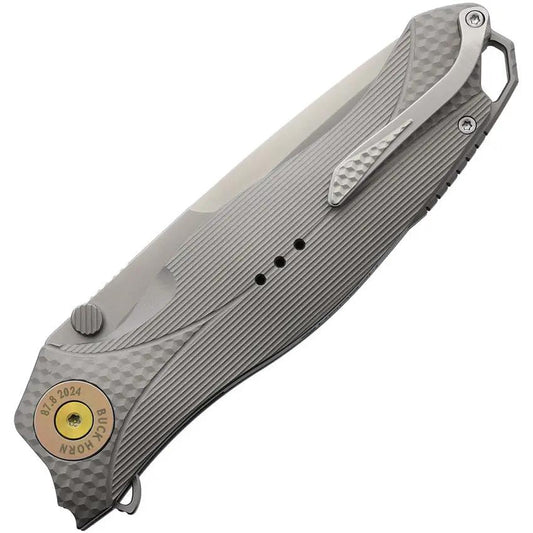 KARBON Buck Horn Linerlock Knife Gray Aluminum Handle - Sandvik 14C28N Blade 3.75in by KARBON