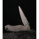 KARBON Buck Horn Linerlock Knife Gray Aluminum Handle - Sandvik 14C28N Blade 3.75in by KARBON
