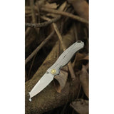 KARBON Buck Horn Linerlock Knife Gray Aluminum Handle - Sandvik 14C28N Blade 3.75in by KARBON