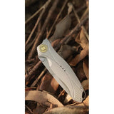 KARBON Buck Horn Linerlock Knife Gray Aluminum Handle - Sandvik 14C28N Blade 3.75in by KARBON