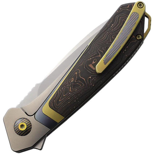 KARBON Smokeshow Framelock CF - Bead Blast Stainless Spear Point Blade With Gray Titanium Copper Inlay by KARBON