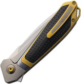 KARBON Quickdraw Framelock Leather - Bohler M390 Blade With Gold And Silver Titanium Handle by KARBON