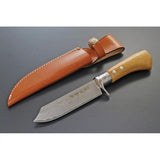 Kanetsune Shiro-One Fixed Blade KB-271 - 6 Inch Damascus Steel Blade With Brown Wood Handle And Leather Belt Sheath by Kanetsune