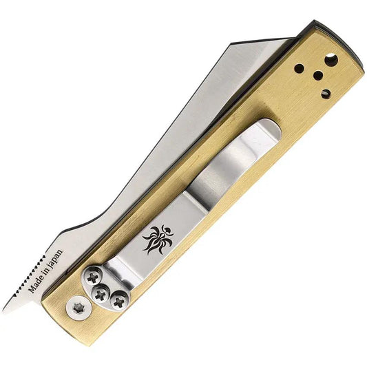 Kanetsune Brushed Brass Linerlock KB-561 - 2.5-Inch Satin Blade, Brushed Brass Handle, Extended Tang, Lanyard Hole by Kanetsune