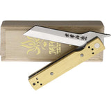 Kanetsune Brushed Brass Linerlock KB-561 - 2.5-Inch Satin Blade, Brushed Brass Handle, Extended Tang, Lanyard Hole by Kanetsune