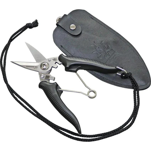 Kanetsune Camp Scissors KB652 Smooth Spring Action One Hand Unlock D Ring Handle Stainless 2 Inch Blades Leather Sheath by Kanetsune