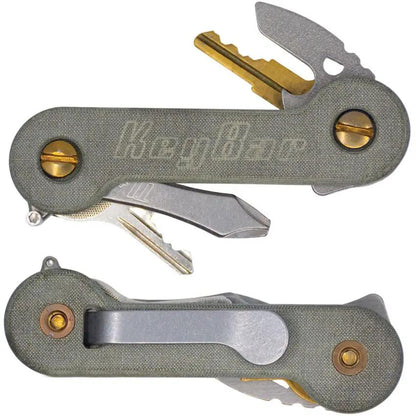 KeyBar Green Linen Micarta MCTRA-GRN-BP - Adjustable Key Organizer With Pocket Clip And Key Fob by KeyBar