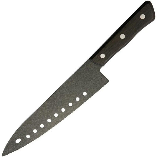 Kanetsune Gyutou Serrated FC-G210-S - Black Coated 8 Inch Serrated Blade With Brown Wood Handle by Kanetsune