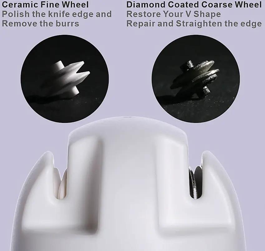 KitchenDAO Mini Knife Sharpener KD0373 - Compact One Hand Operation With Non Slip Base And Dual Wheel Sharpening by KitchenDAO