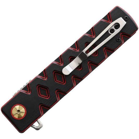 Kensei Linerlock KE008 - 4 Inch Stainless Blade, Black Red G10 Handle, Extended Tang, Pocket Clip by Kensei
