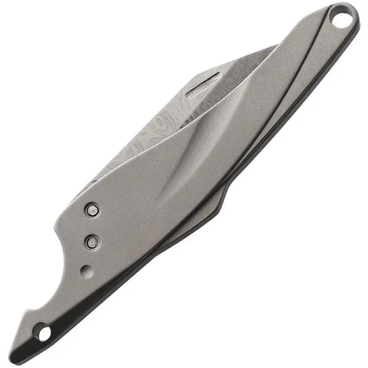 Ketuo Bluefin Titanium Damascus Folder Knife - Compact EDC Tool With 1.5 Inch Damascus Blade And Gray Titanium Handle by Ketuo