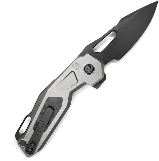 Ketuo Mini Griffin Button Linerlock Knife KETM025 4 Inch Closed Blade - M390 Steel With Carbon Fiber Inlay For EDC by Ketuo