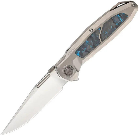 Ketuo Bratva Premium EDC Linerlock Knife Satin M390 Blade Bead Blast Titanium Handle And Blue Marble Carbon Fiber Inlay by Ketuo