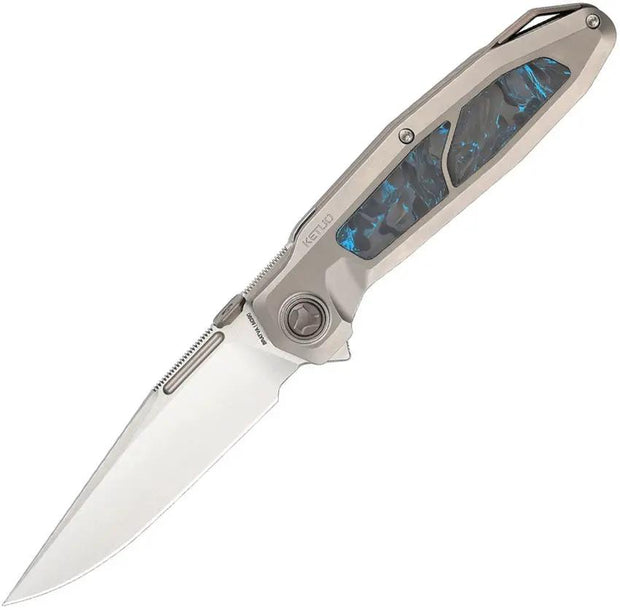 Ketuo Bratva Premium EDC Linerlock Knife Satin M390 Blade Bead Blast Titanium Handle And Blue Marble Carbon Fiber Inlay by Ketuo
