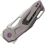 Ketuo Mini Griffin Button Lock EDC Knife - 3 Inch Bohler M390 Blade With Titanium Gray Handle Purple Marble CF Inlay by Ketuo