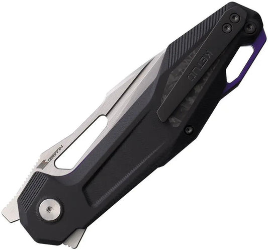 Ketuo Griffin Linerlock Knife - EDC Ready Satin 3.5 Inch Blade With Black G10 And Shredded Carbon Fiber Inlay by Ketuo
