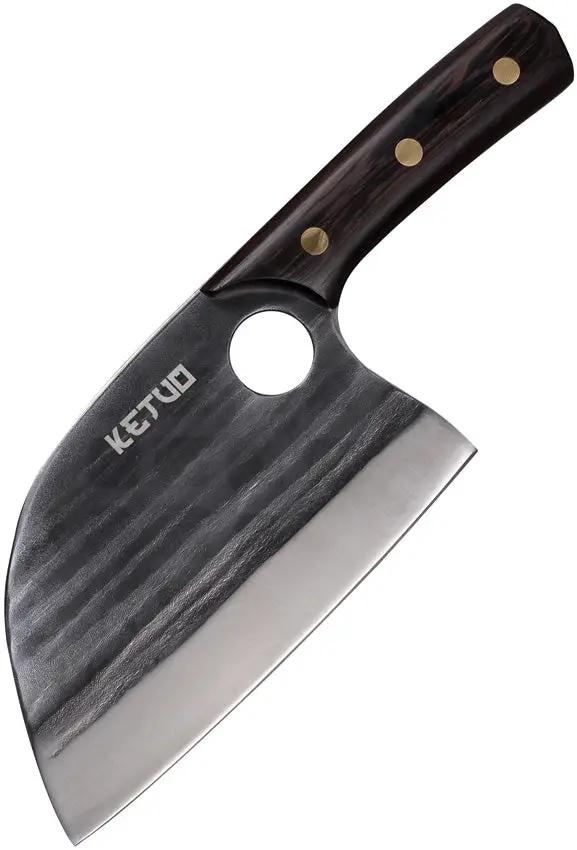 Ketuo Cleaver M5-104 Outdoor Survival Knife 6.5 Inch Stainless Blade Walnut Full Tang With Leather Sheath by Ketuo