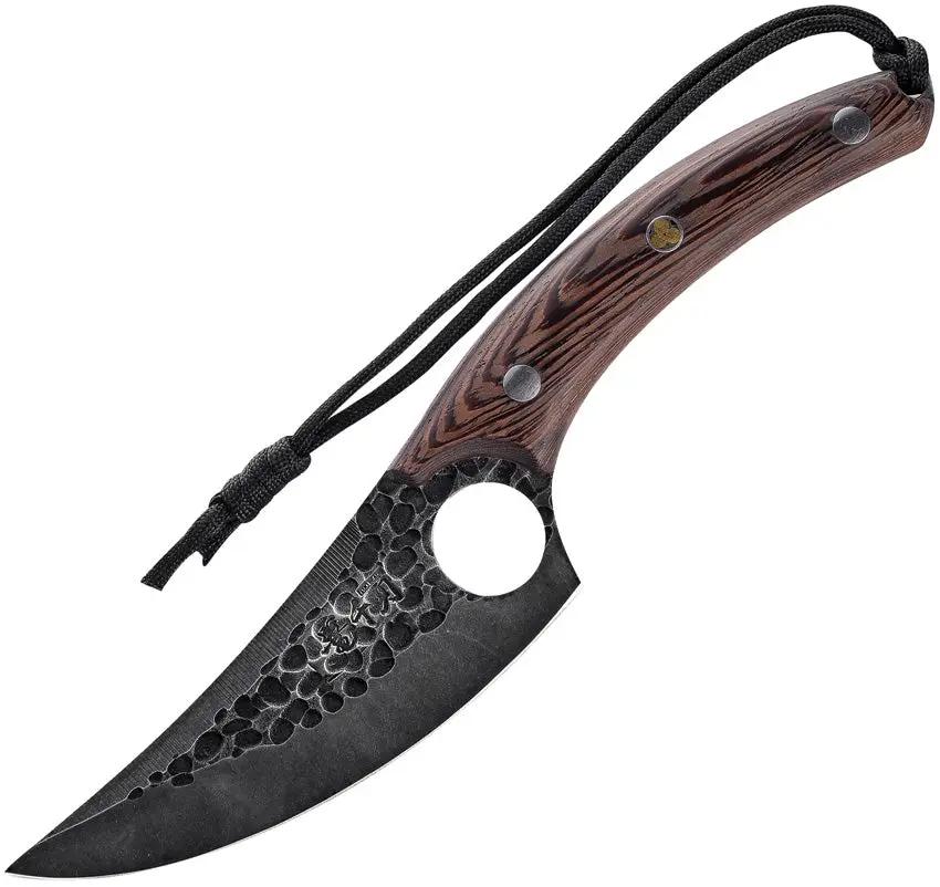 Ketuo Butcher Knife KM5 108 Hammered Stainless 5.5in Blade Walnut Handle with Tang and Ring for Pro Chefs by Ketuo