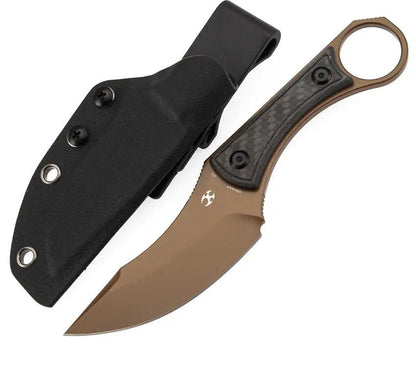 Kansept Knives Niko Fixed Blade Twill CF - Rose Coated D2 Tool Steel Clip Point Blade Tang Finger Ring Kydex Sheath by Kansept Knives