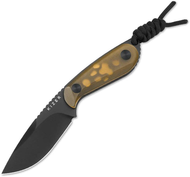 Kizer Cutlery Buddy Fixed Blade Knife Nitro V Drop Point 3 Inch Amber PEI Handle For Outdoor EDC by Kizer Cutlery