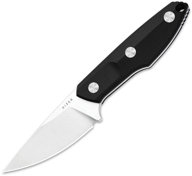 Kizer Cutlery Splinter Fixed Blade Knife For EDC Black G10 Handle 3.13in Satin AEB-L Drop Point Blade by Kizer Cutlery