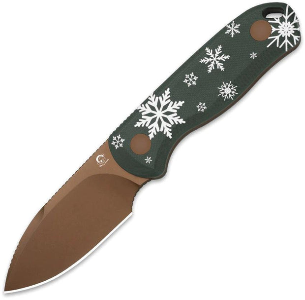 Kizer Cutlery Drop Bear Fixed Blade Knife 6In D2 PVD Coated Blade Green White G10 Snowflake Artwork For Outdoor Fans by Kizer Cutlery