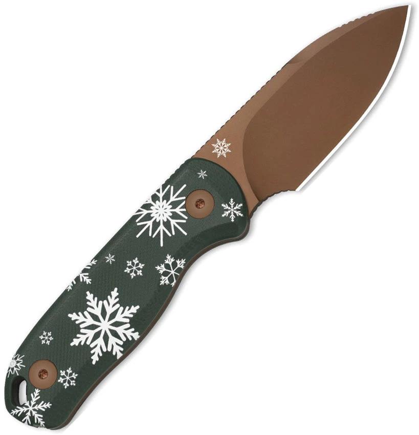 Kizer Cutlery Drop Bear Fixed Blade Knife 6In D2 PVD Coated Blade Green White G10 Snowflake Artwork For Outdoor Fans by Kizer Cutlery