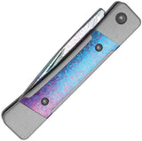 Kizer Little Grand Slip Joint Rainbo Acid Washed Damascus Blade Knife Gray Titanium Handle Rainbow Inlay For EDC by Kizer Cutlery