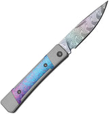 Kizer Little Grand Slip Joint Rainbo Acid Washed Damascus Blade Knife Gray Titanium Handle Rainbow Inlay For EDC by Kizer Cutlery