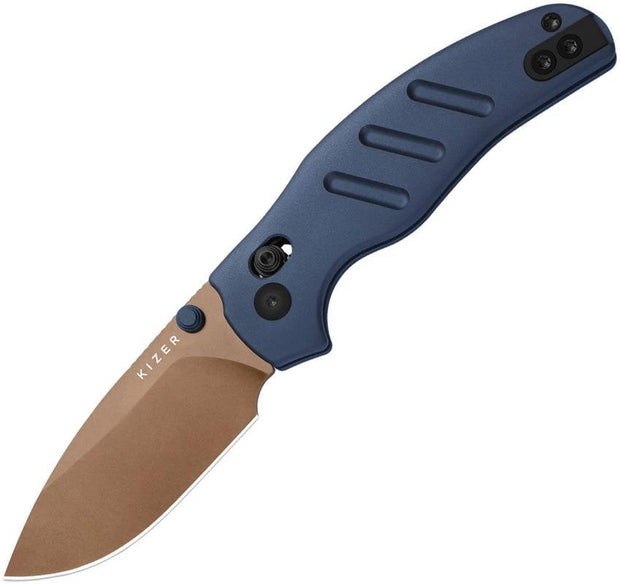 Kizer Cutlery Clutch Lock Knife C01C 3In Elmax Drop Point Sunset PVD Blue Anodized Aluminum Handle EDC by Kizer Cutlery