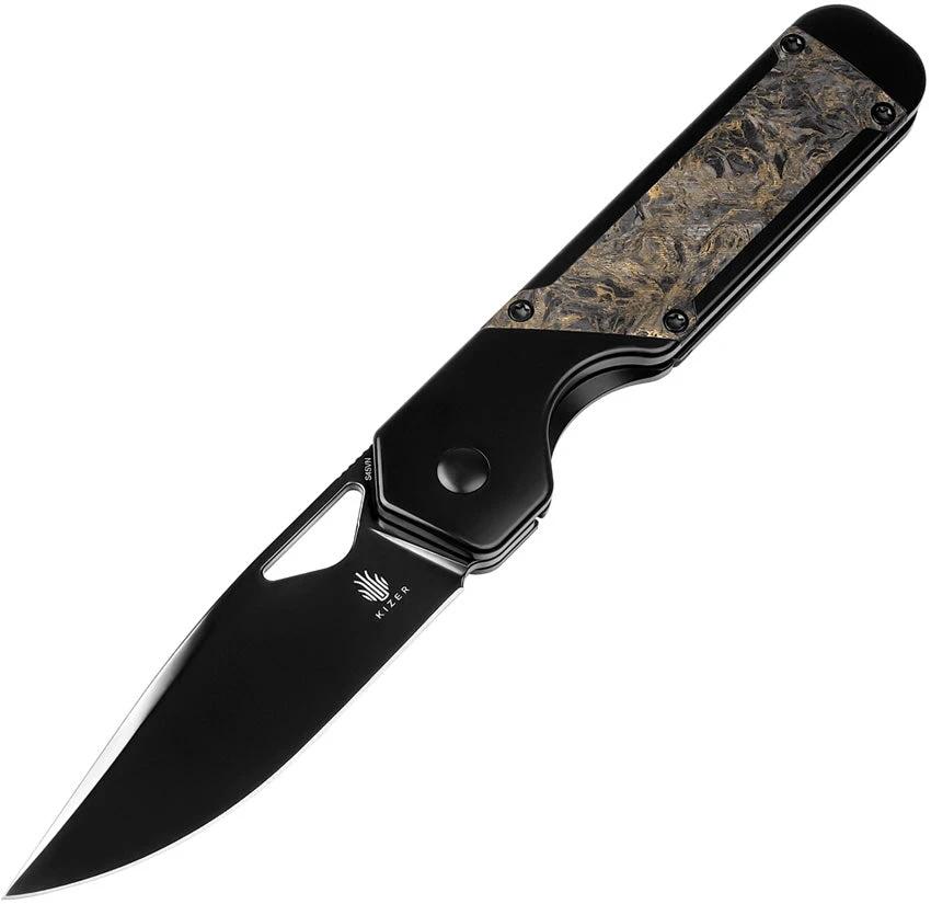 Kizer Cutlery Militaw Framelock Knife with DLC S45VN Blade Gold Carbon Fiber Inlay EDC Enthusiasts by Kizer Cutlery