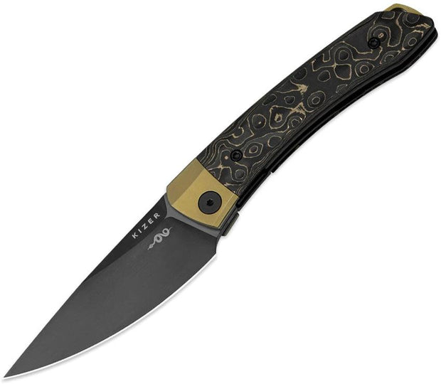 Kizer Cutlery Mini MoMo Linerlock CF Gold KI3663A3 by Kizer Cutlery
