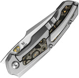 Kizer Feweed Framelock Knife With Harpoon Style Satin Blade And Gold Camouflage Carbon Fiber Inlay For EDC Enthusiasts by Kizer Cutlery
