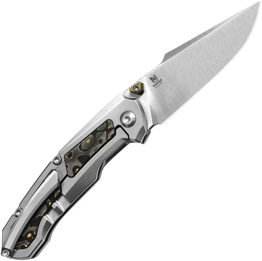 Kizer Feweed Framelock Knife With Harpoon Style Satin Blade And Gold Camouflage Carbon Fiber Inlay For EDC Enthusiasts by Kizer Cutlery