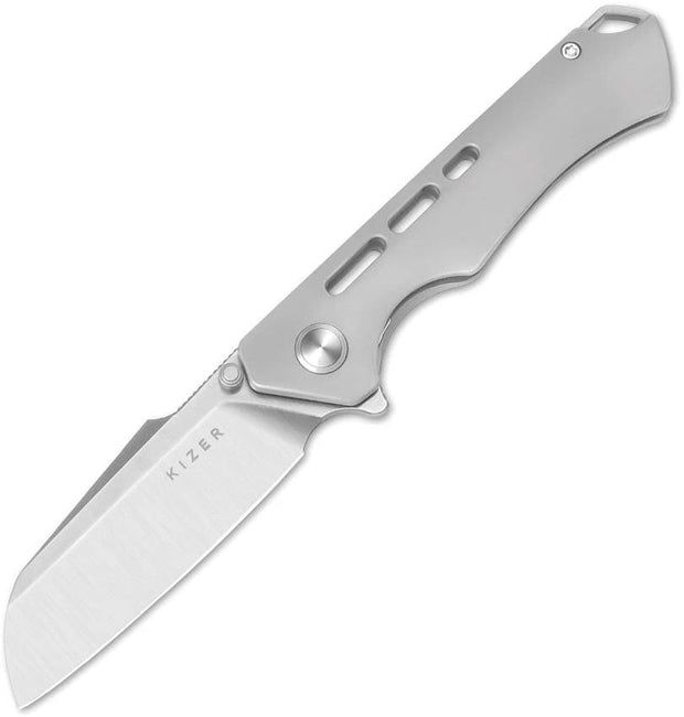 Kizer Cutlery Crest Framelock Knife Gray Titanium S35VN 3in Sheepsfoot For EDC Enthusiasts by Kizer Cutlery