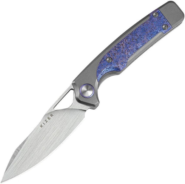 Kizer Ara Linerlock Knife Purple Snowflake Inlay S45VN 3In Blade Premium Gray Titanium Handle EDC Enthusiasts by Kizer Cutlery