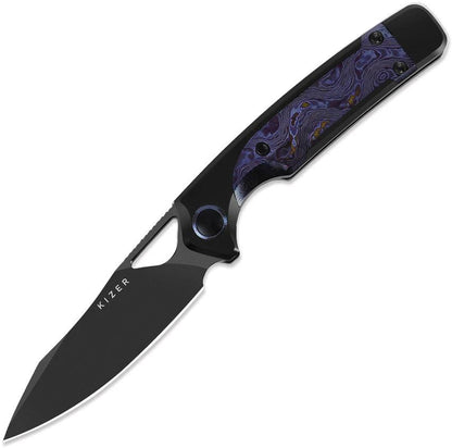 Kizer Ara Linerlock Timascus Knife With Cru Wear Blade Black DLC Inlay For EDC Enthusiasts by Kizer Cutlery