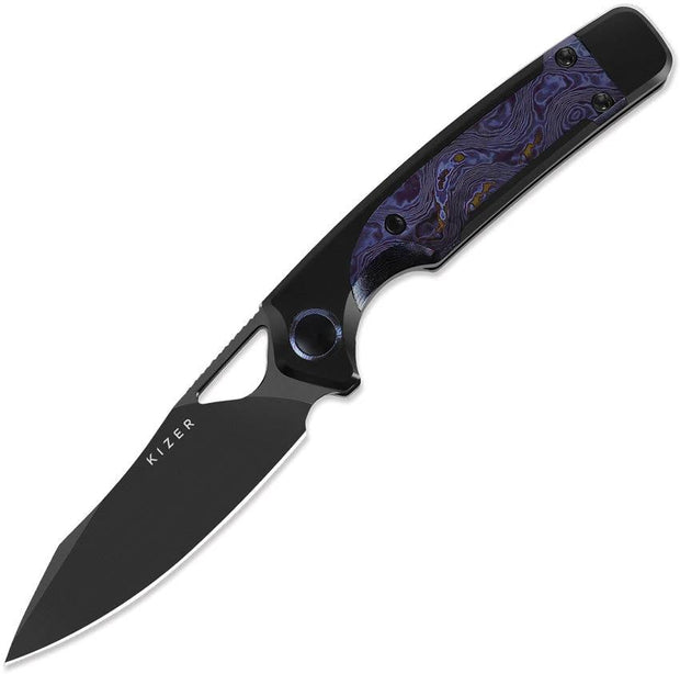 Kizer Ara Linerlock Timascus Knife With Cru Wear Blade Black DLC Inlay For EDC Enthusiasts by Kizer Cutlery