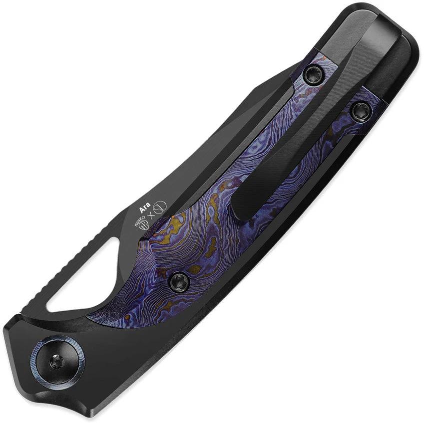 Kizer Ara Linerlock Timascus Knife With Cru Wear Blade Black DLC Inlay For EDC Enthusiasts by Kizer Cutlery