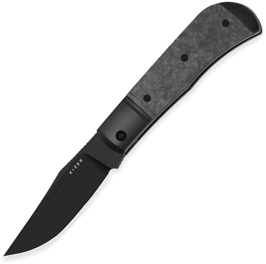 Kizer Trestle Slip Joint EDC Knife With DLC Black S45VN Clip Point Blade Titanium Carbon Fiber Handle Leather Pouch by Kizer Cutlery