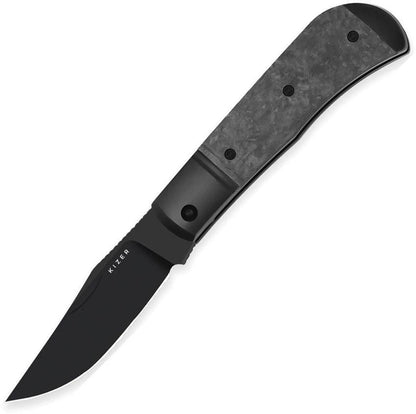 Kizer Trestle Slip Joint EDC Knife With DLC Black S45VN Clip Point Blade Titanium Carbon Fiber Handle Leather Pouch by Kizer Cutlery