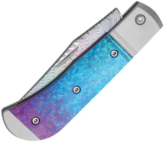 Kizer Trestle Slip Joint Rainbow Damascus Knife With Crystallized Titanium Handle For Collectors by Kizer Cutlery