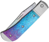 Kizer Trestle Slip Joint Rainbow Damascus Knife With Crystallized Titanium Handle For Collectors by Kizer Cutlery