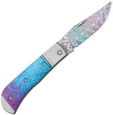 Kizer Trestle Slip Joint Rainbow Damascus Knife With Crystallized Titanium Handle For Collectors by Kizer Cutlery