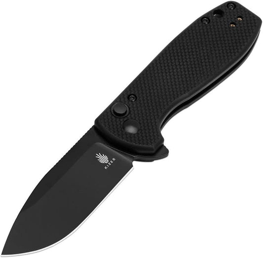 Kizer Amicus Button Lock Folding Knife With Black G10 Handle Extended Tang Premium 3-Inch 9Cr18MoV Blade EDC by Kizer Cutlery